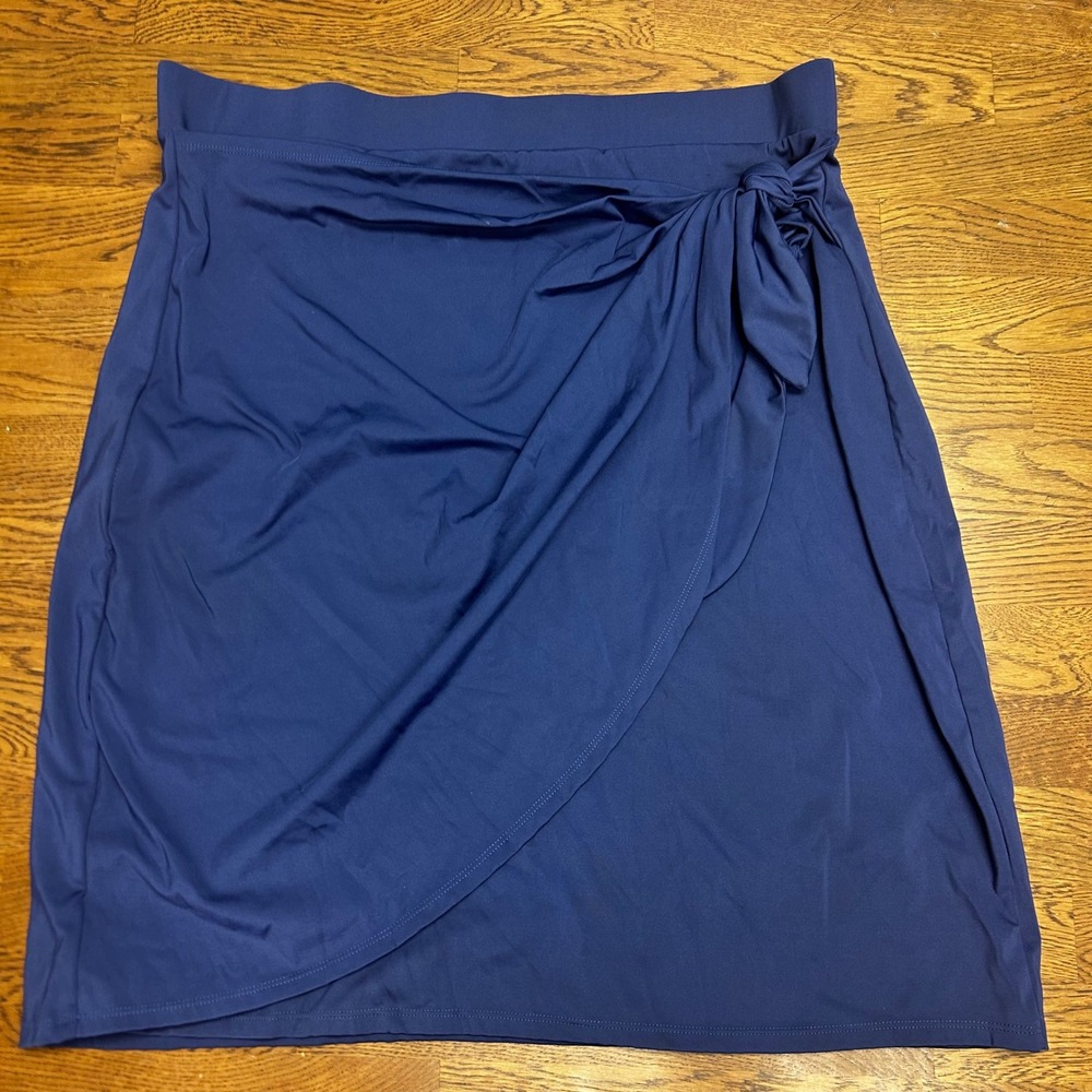 Snoga Swim Navy Blue Faux Wrap Side Tie Swim Skirt‎ Plus Size 2X Modest Active